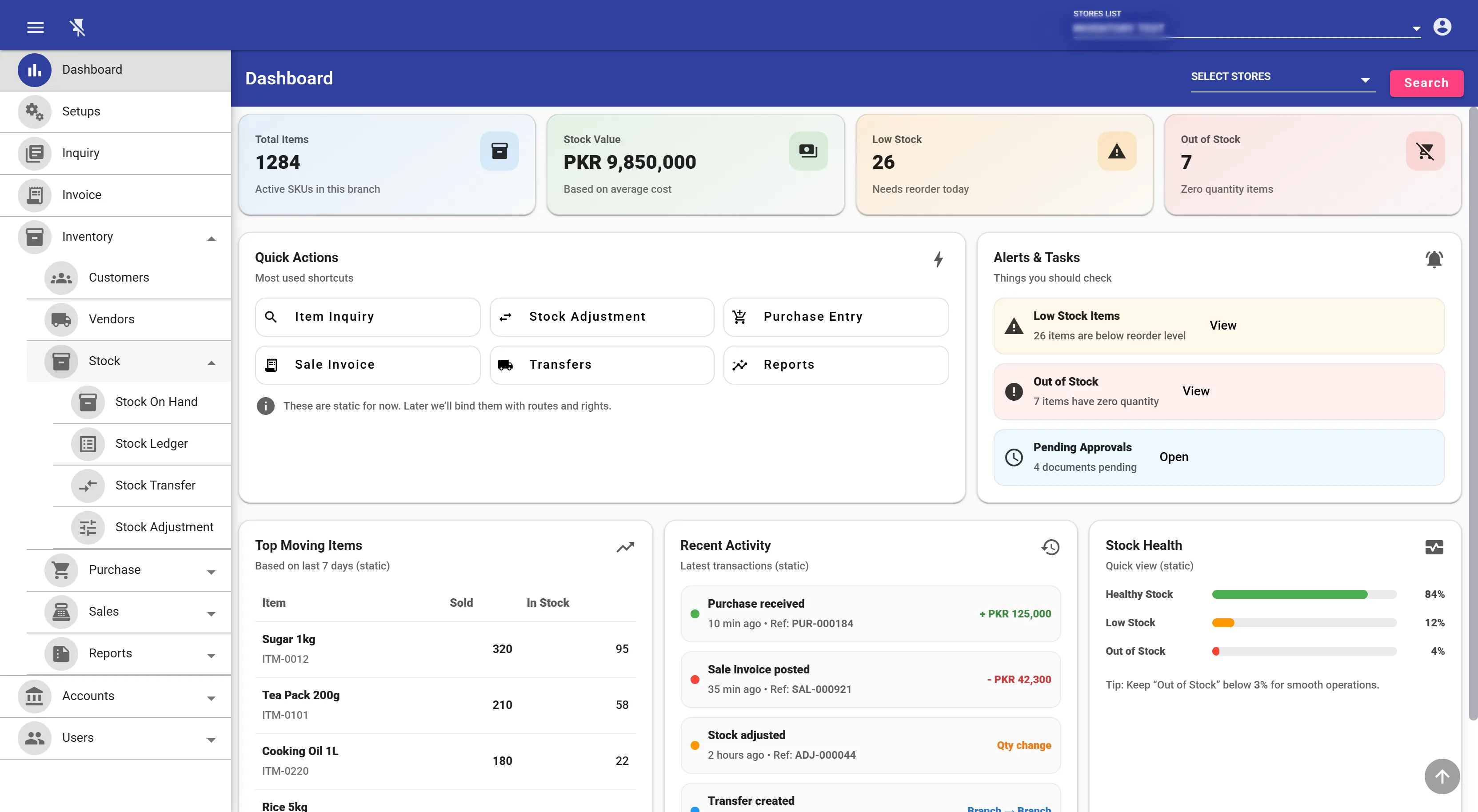 Inventory ERP dashboard preview
